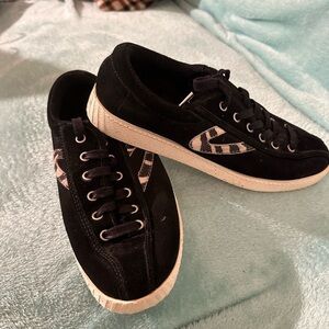 Tretorn Black suede Sneakers with leopard detail